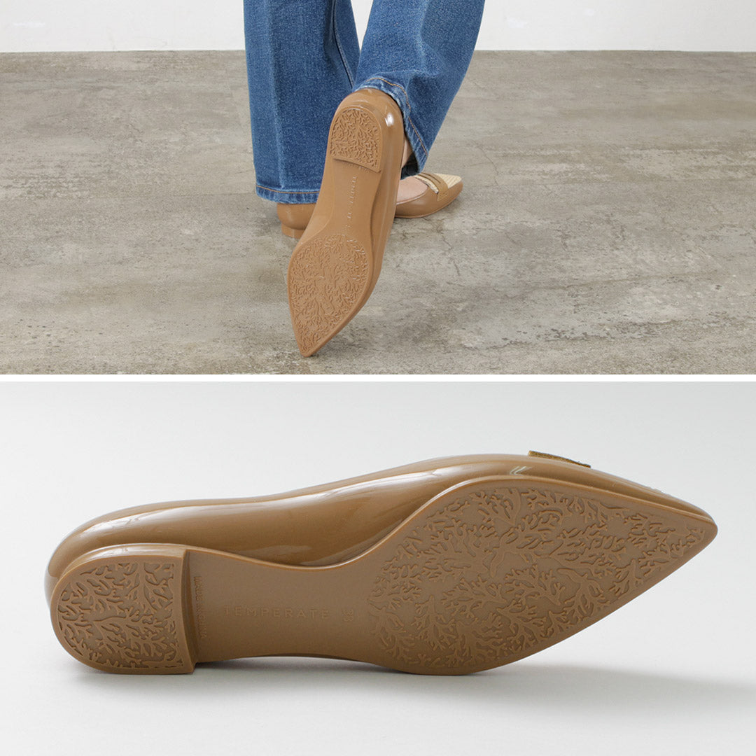 【30%OFF】TEMPERATE(テンパレイト) ポインテッド ローファー レインパンプス ラフィア