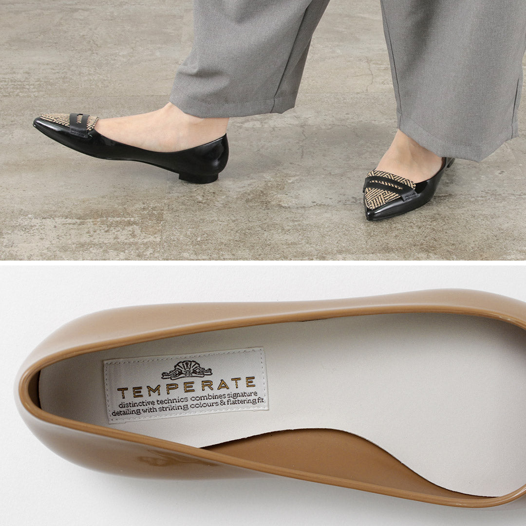 【30%OFF】TEMPERATE(テンパレイト) ポインテッド ローファー レインパンプス ラフィア