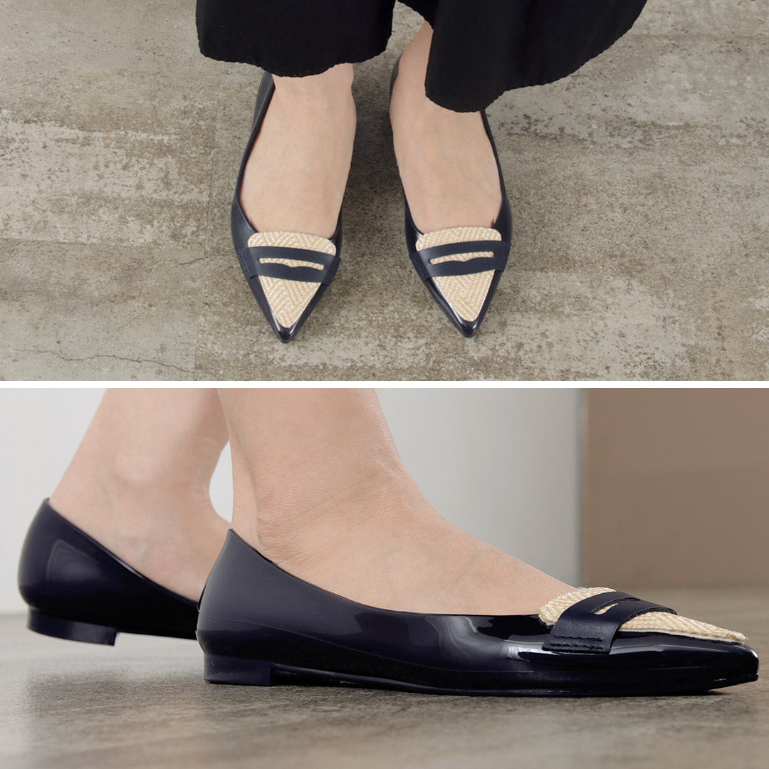 【30%OFF】TEMPERATE(テンパレイト) ポインテッド ローファー レインパンプス ラフィア