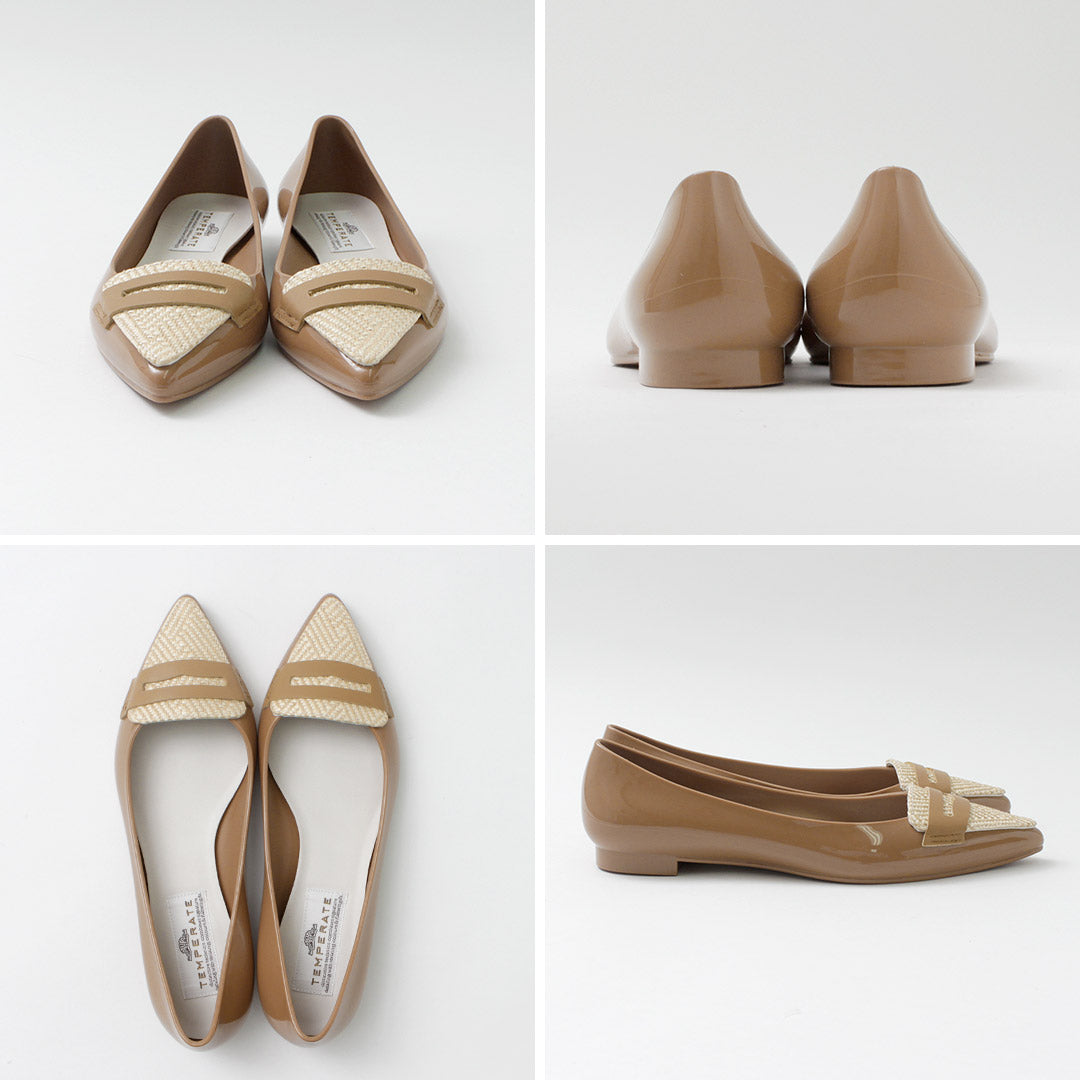 【30%OFF】TEMPERATE(テンパレイト) ポインテッド ローファー レインパンプス ラフィア