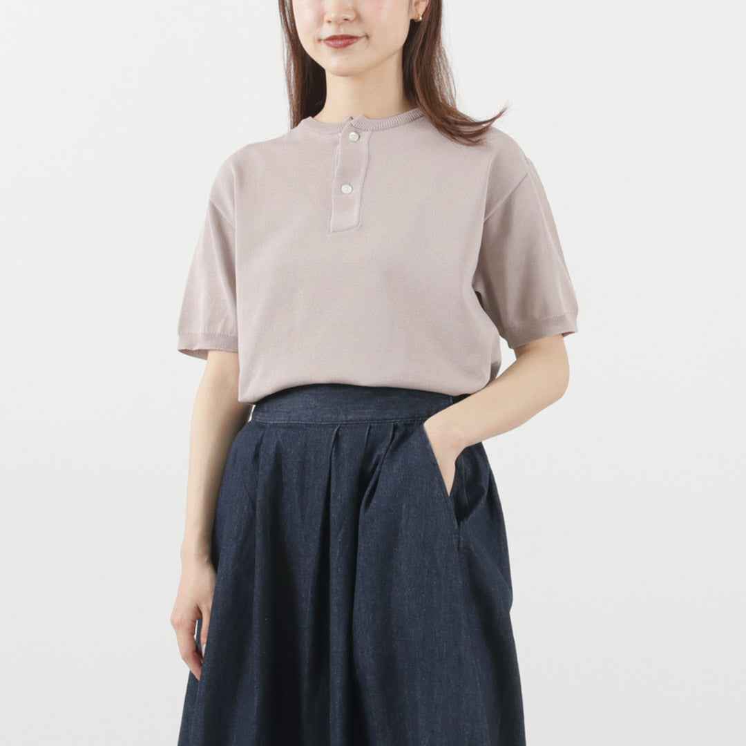 【20%OFF】SOGLIA(ソリア) コットン フィット シームレス ヘンリーネック ニットTシャツ