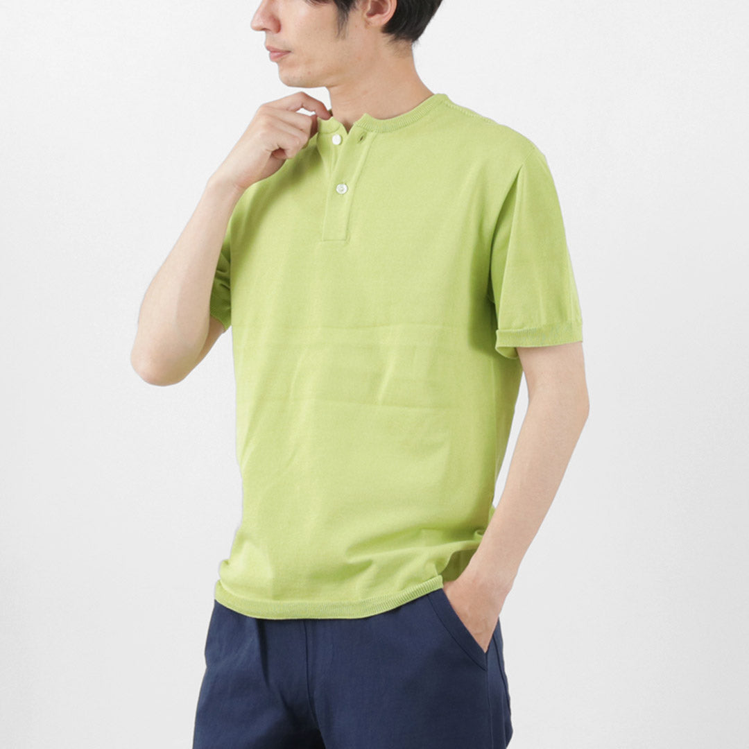 【20%OFF】SOGLIA(ソリア) コットン フィット シームレス ヘンリーネック ニットTシャツ