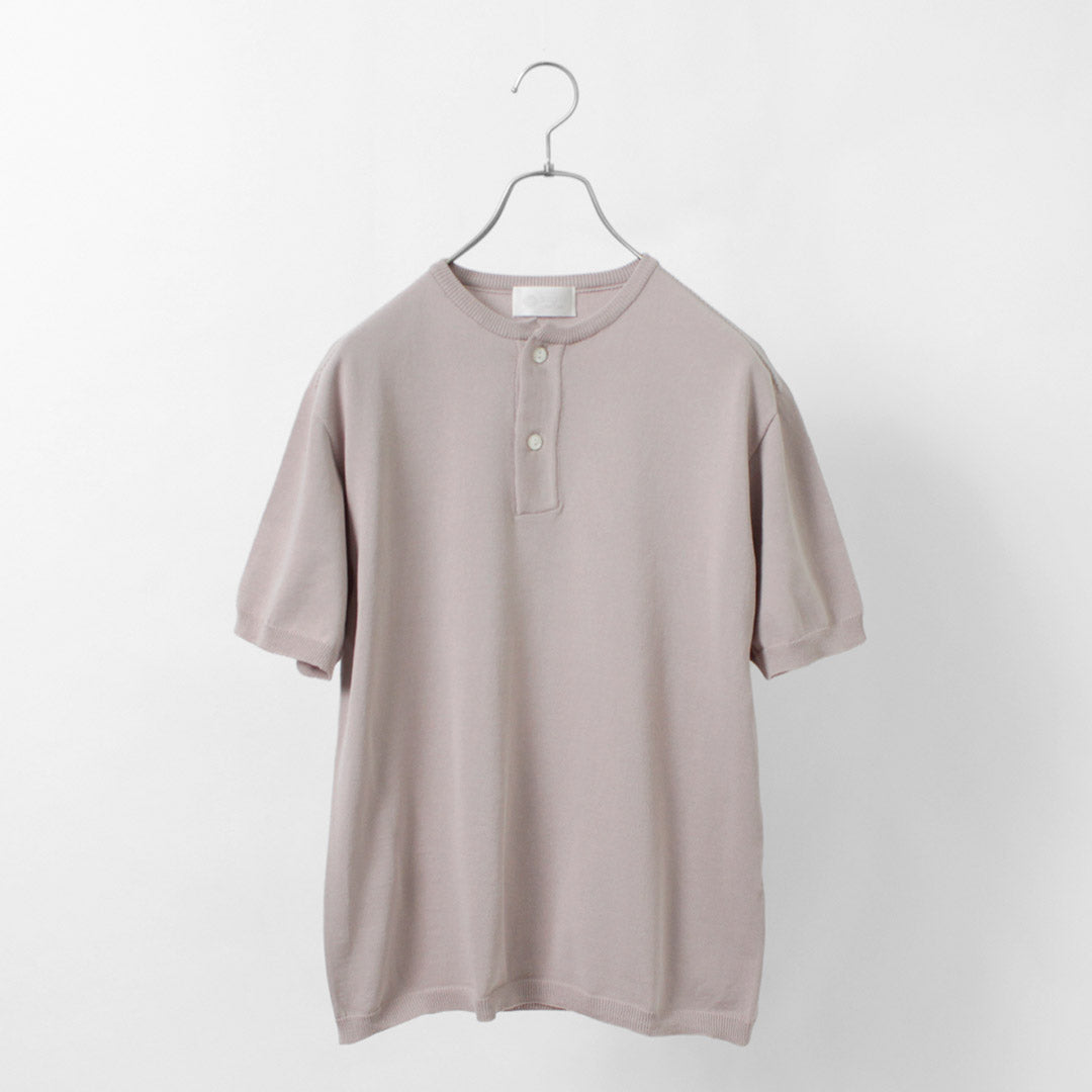 【20%OFF】SOGLIA(ソリア) コットン フィット シームレス ヘンリーネック ニットTシャツ
