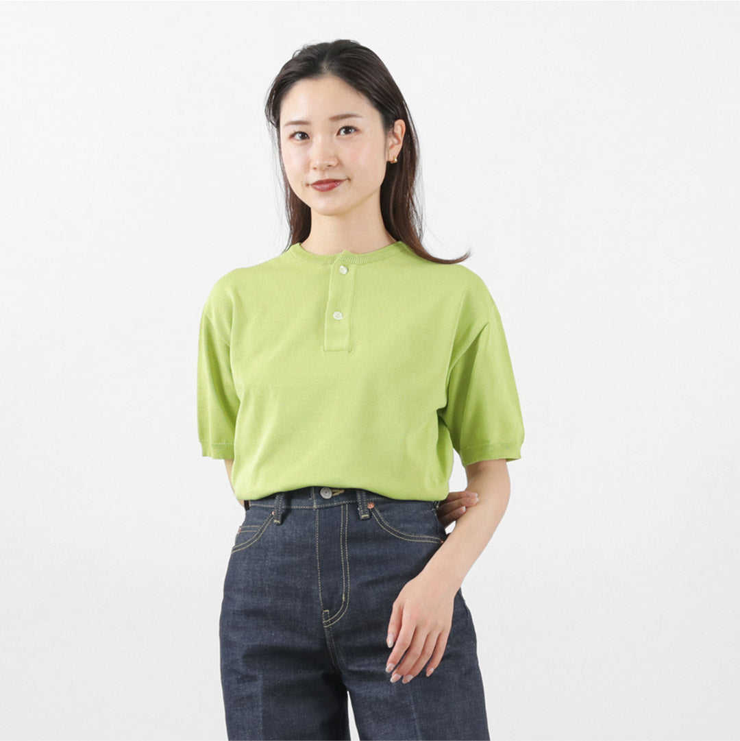 【20%OFF】SOGLIA(ソリア) コットン フィット シームレス ヘンリーネック ニットTシャツ