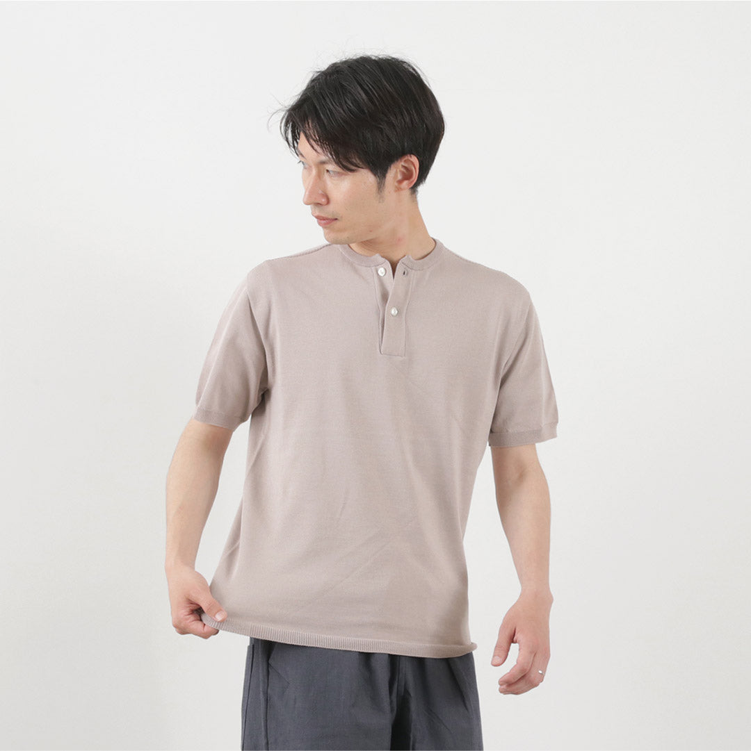 【20%OFF】SOGLIA(ソリア) コットン フィット シームレス ヘンリーネック ニットTシャツ