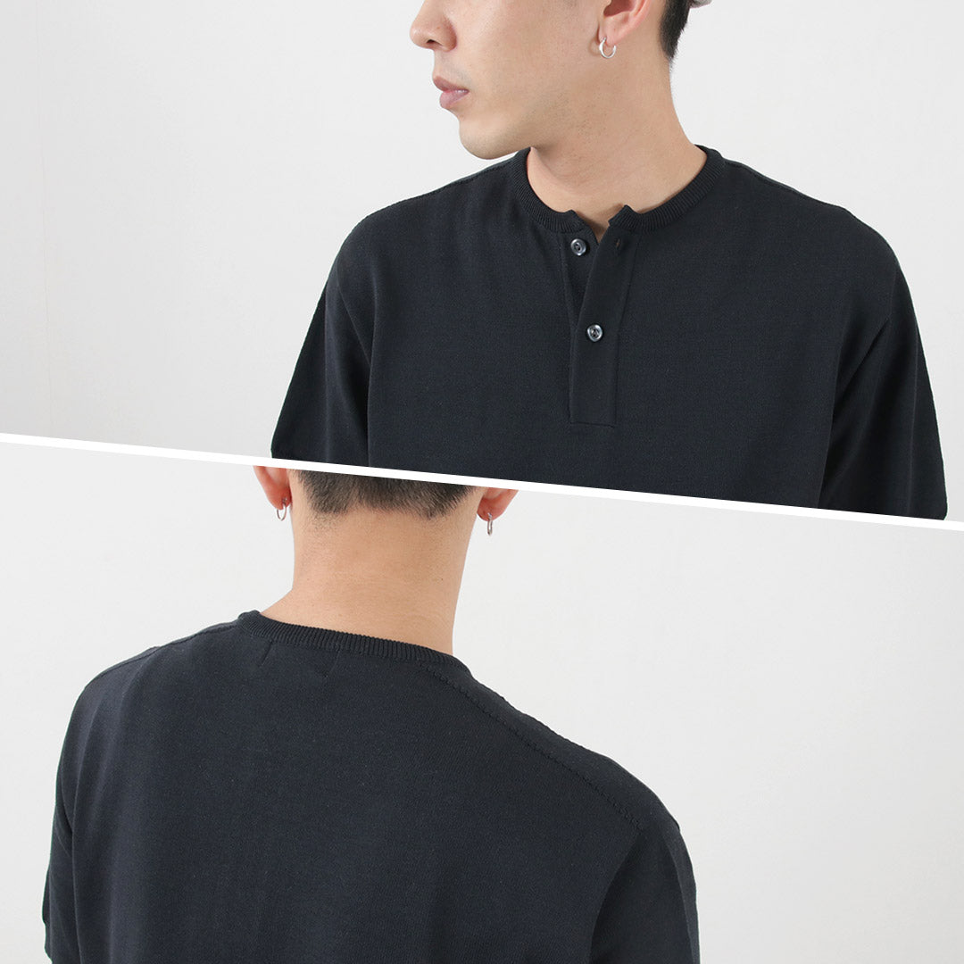 【20%OFF】SOGLIA(ソリア) コットン フィット シームレス ヘンリーネック ニットTシャツ