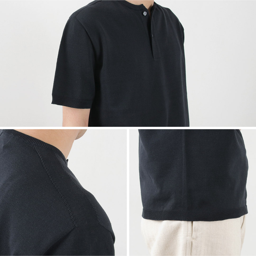 【20%OFF】SOGLIA(ソリア) コットン フィット シームレス ヘンリーネック ニットTシャツ