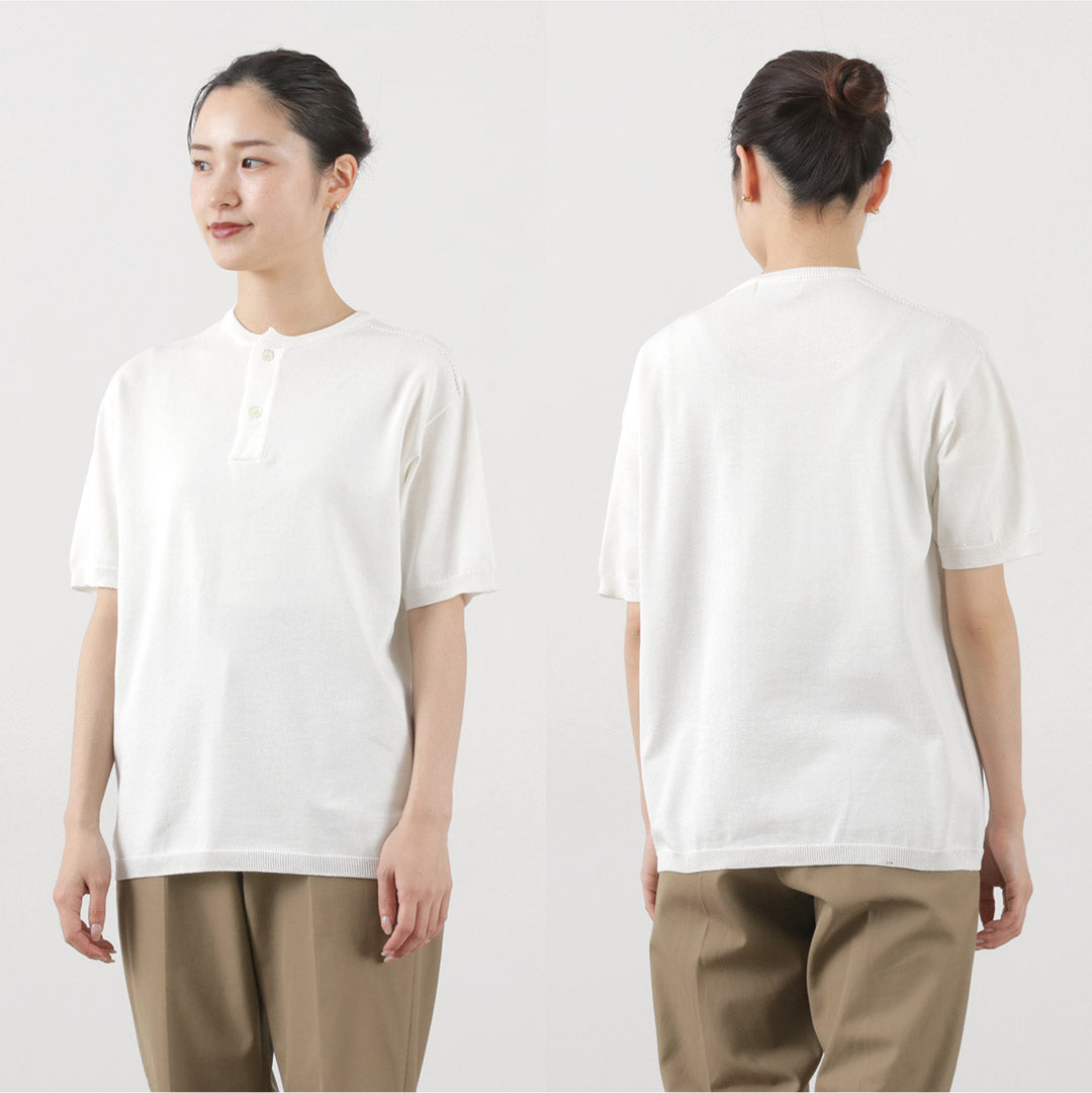 【20%OFF】SOGLIA(ソリア) コットン フィット シームレス ヘンリーネック ニットTシャツ