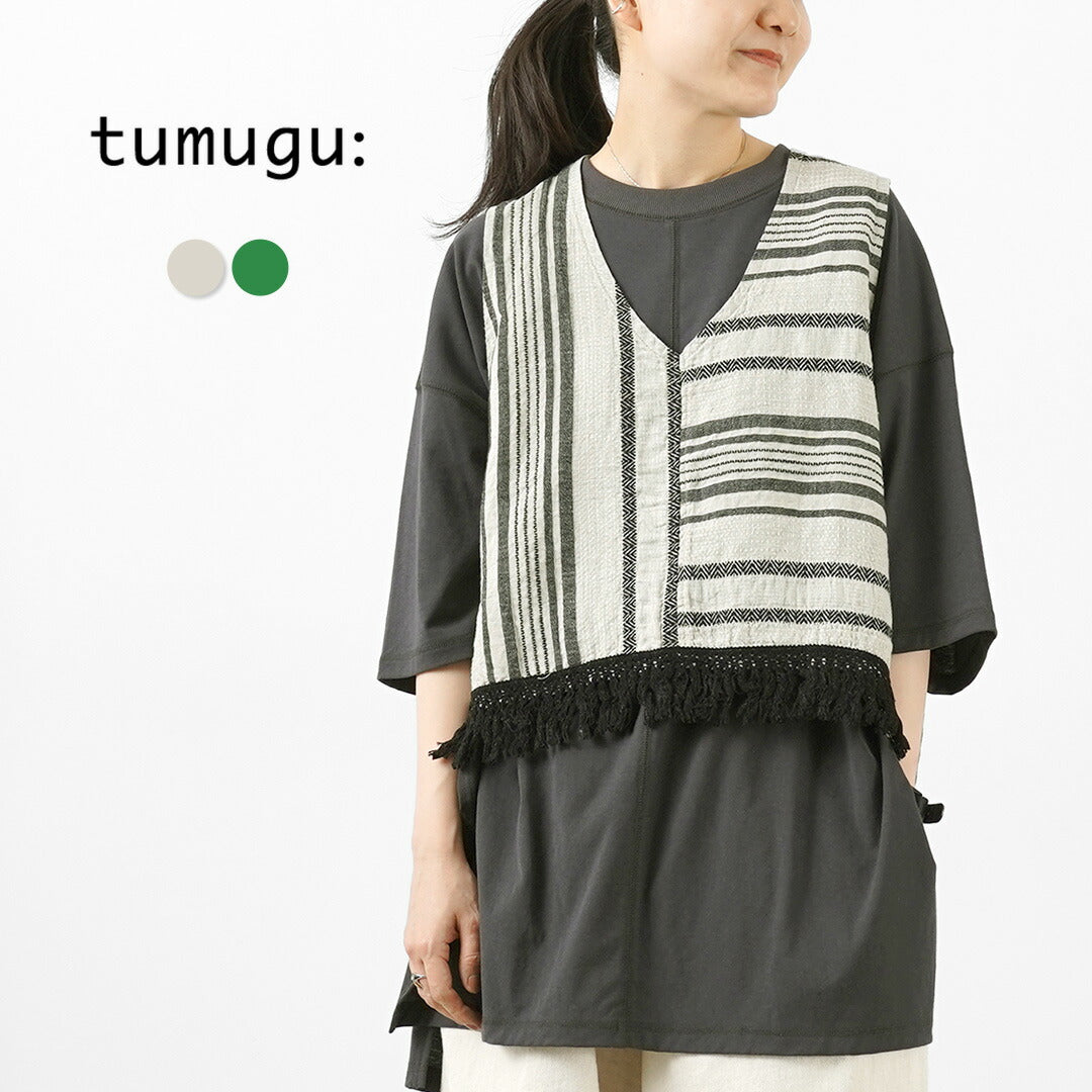 【30%OFF】TUMUGU(ツムグ) ジャガードストライプ ベスト