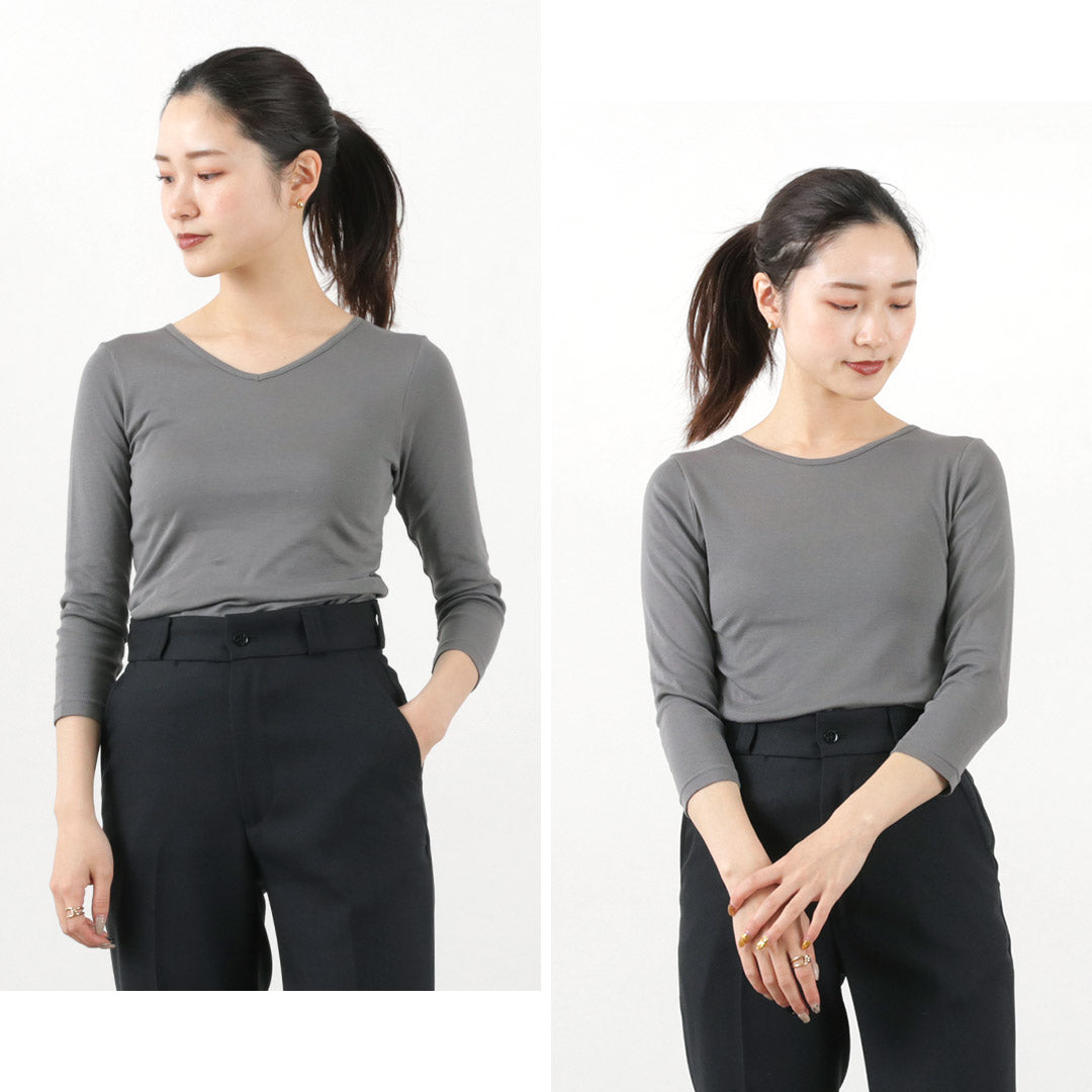 【30%OFF】LAITERIE(レイトリー) マハラニフライス V衿 8分袖プルオーバー
