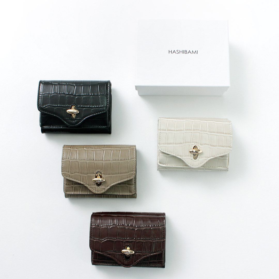 HASHIBAMI(ハシバミ) ニュージーン クロコ型押し 3つ折り財布
