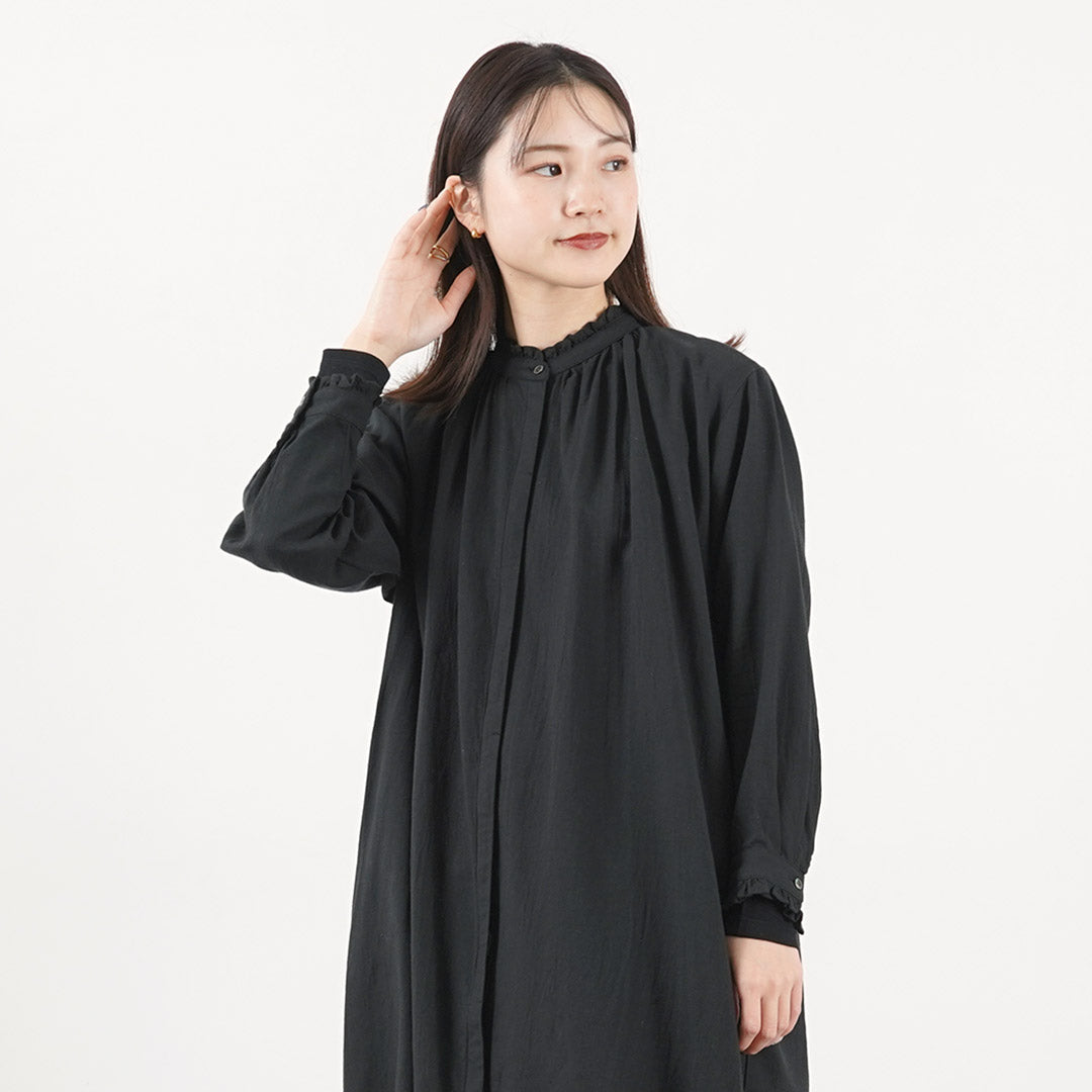 【50%OFF】MIDIUMI(ミディウミ) ギャザーシャツワンピース レディース 長袖 ロング 羽織り バンドカラー スタンドカラー ウール 日本製【セール】