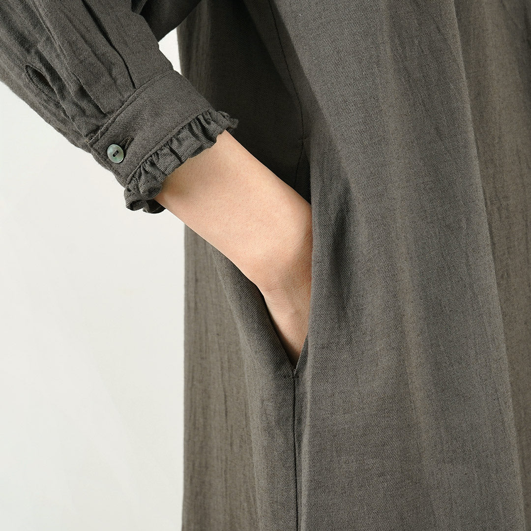 【50%OFF】MIDIUMI(ミディウミ) ギャザーシャツワンピース レディース 長袖 ロング 羽織り バンドカラー スタンドカラー ウール 日本製【セール】