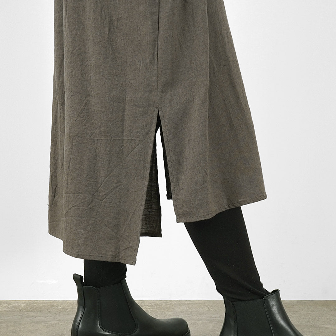 【50%OFF】MIDIUMI(ミディウミ) ギャザーシャツワンピース レディース 長袖 ロング 羽織り バンドカラー スタンドカラー ウール 日本製【セール】