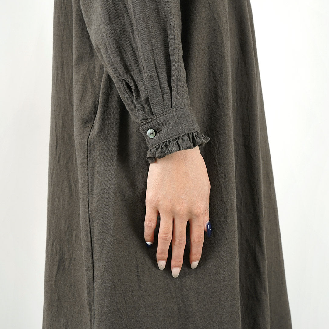 【50%OFF】MIDIUMI(ミディウミ) ギャザーシャツワンピース レディース 長袖 ロング 羽織り バンドカラー スタンドカラー ウール 日本製【セール】