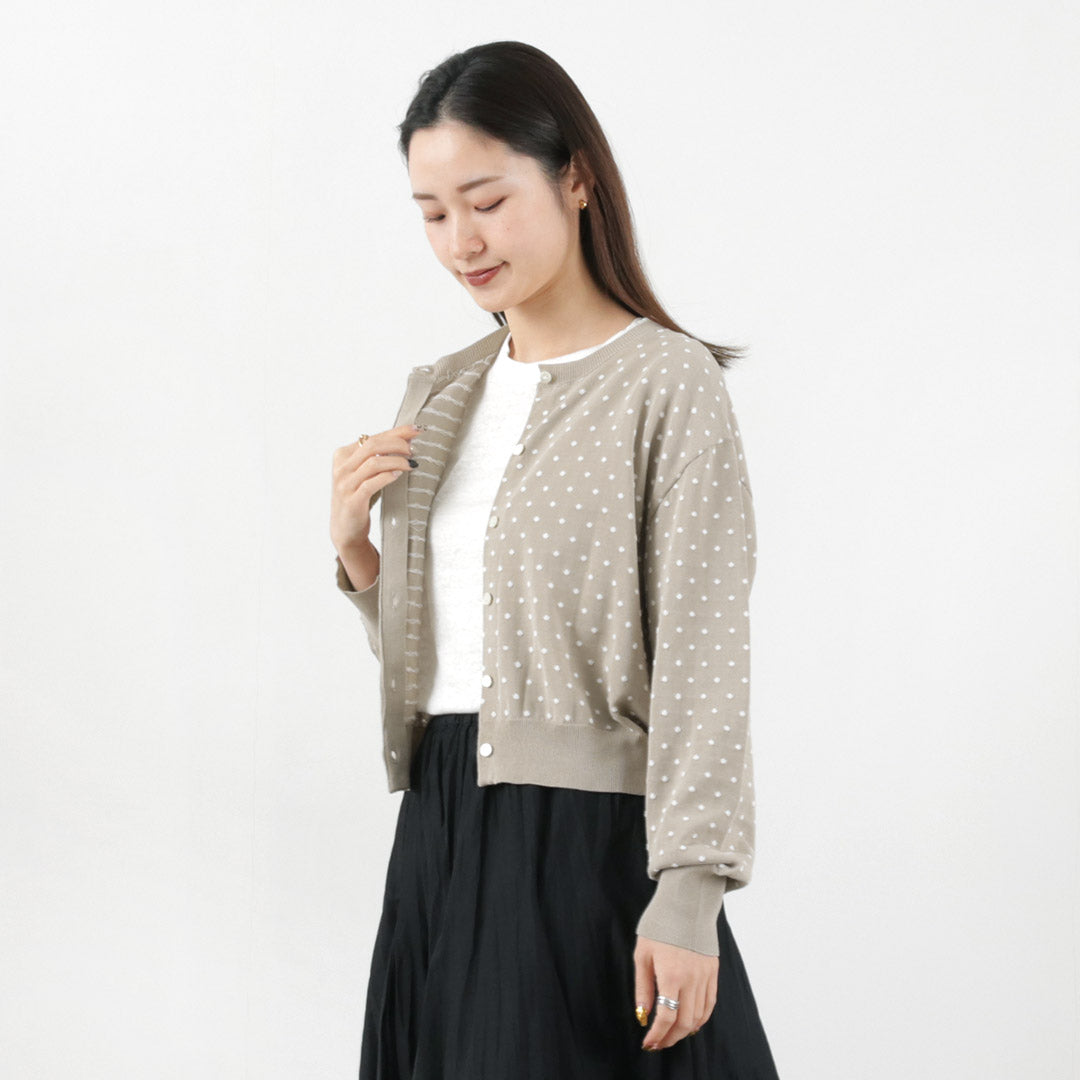 【30%OFF】mizuiro ind(ミズイロインド) ドットジャガード クルーネックカーディガン