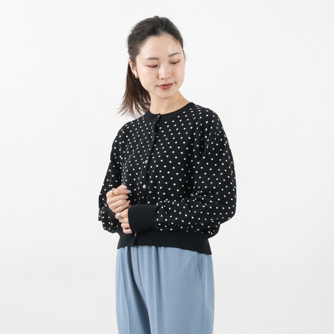 【30%OFF】mizuiro ind(ミズイロインド) ドットジャガード クルーネックカーディガン