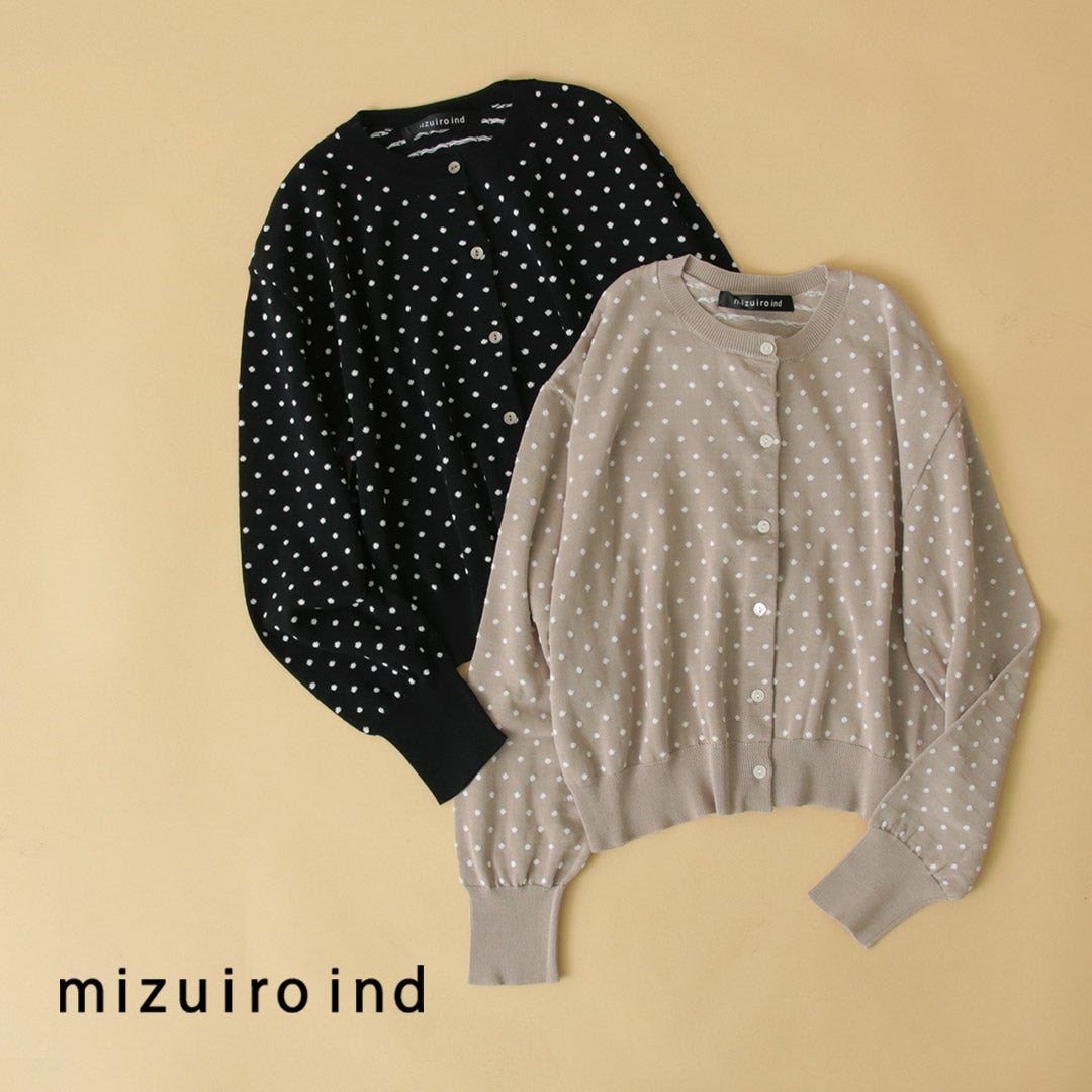 【30%OFF】mizuiro ind(ミズイロインド) ドットジャガード クルーネックカーディガン
