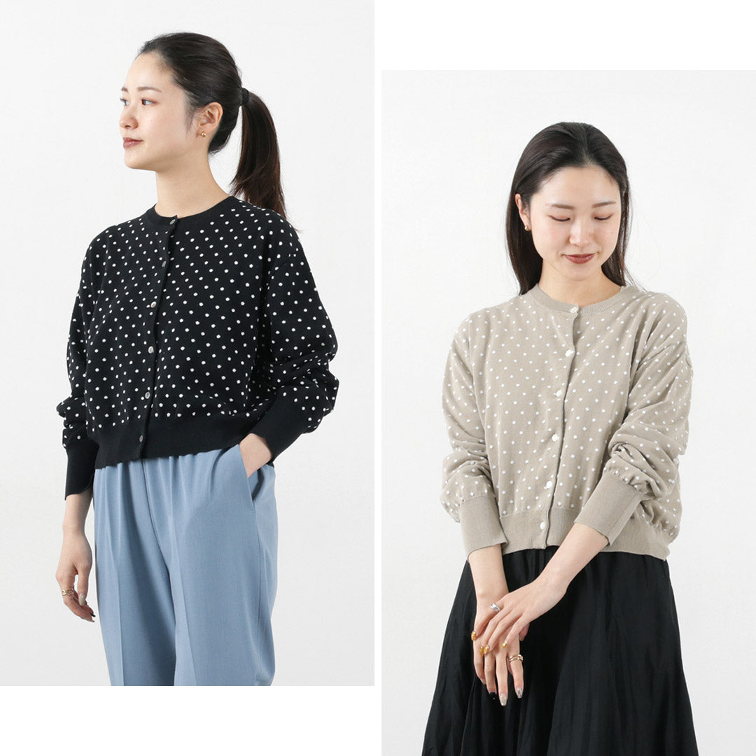 【30%OFF】mizuiro ind(ミズイロインド) ドットジャガード クルーネックカーディガン