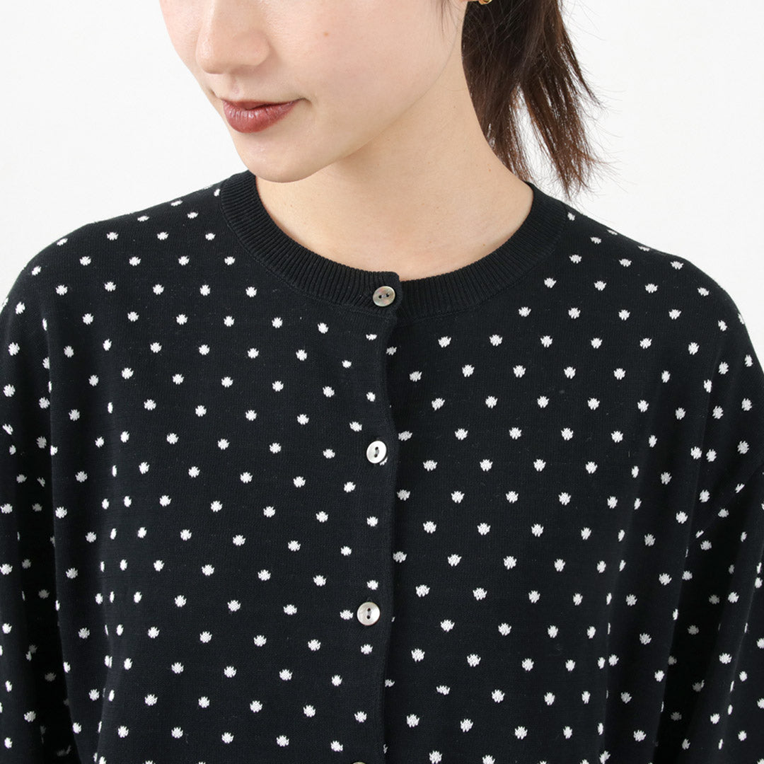 【30%OFF】mizuiro ind(ミズイロインド) ドットジャガード クルーネックカーディガン