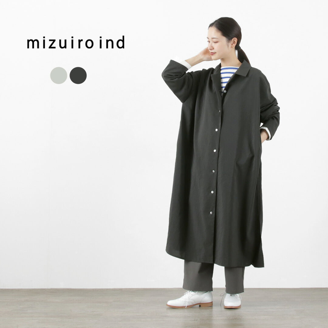 【30%OFF】mizuiro ind(ミズイロインド) ワイド シャツカラー コート / レディース アウター ライトアウター ロング ワンピース シャツワンピース 長袖【セール】