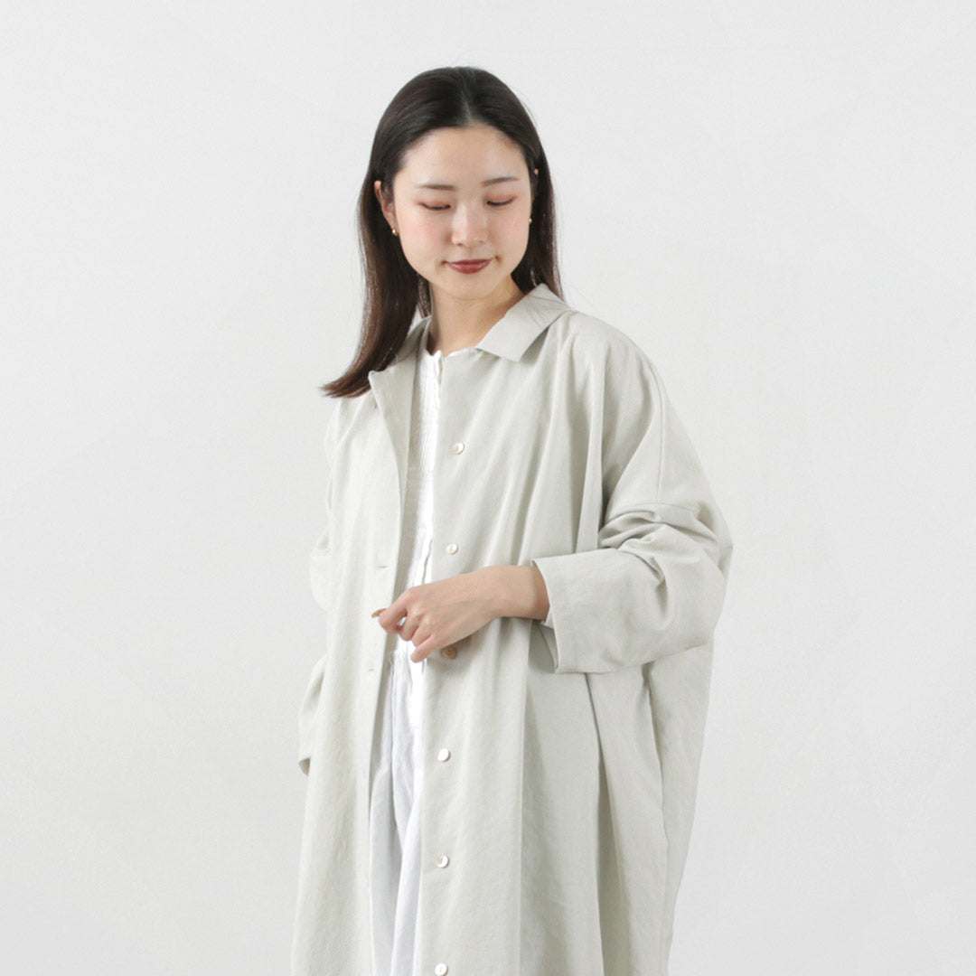【30%OFF】mizuiro ind(ミズイロインド) ワイド シャツカラー コート / レディース アウター ライトアウター ロング ワンピース シャツワンピース 長袖【セール】