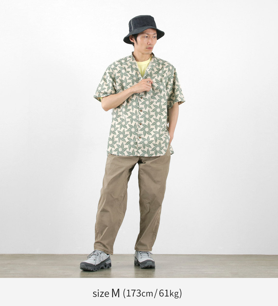 【30%OFF】GOHEMP(ゴーヘンプ) ノーカラー半袖シャツ トルネードプリント