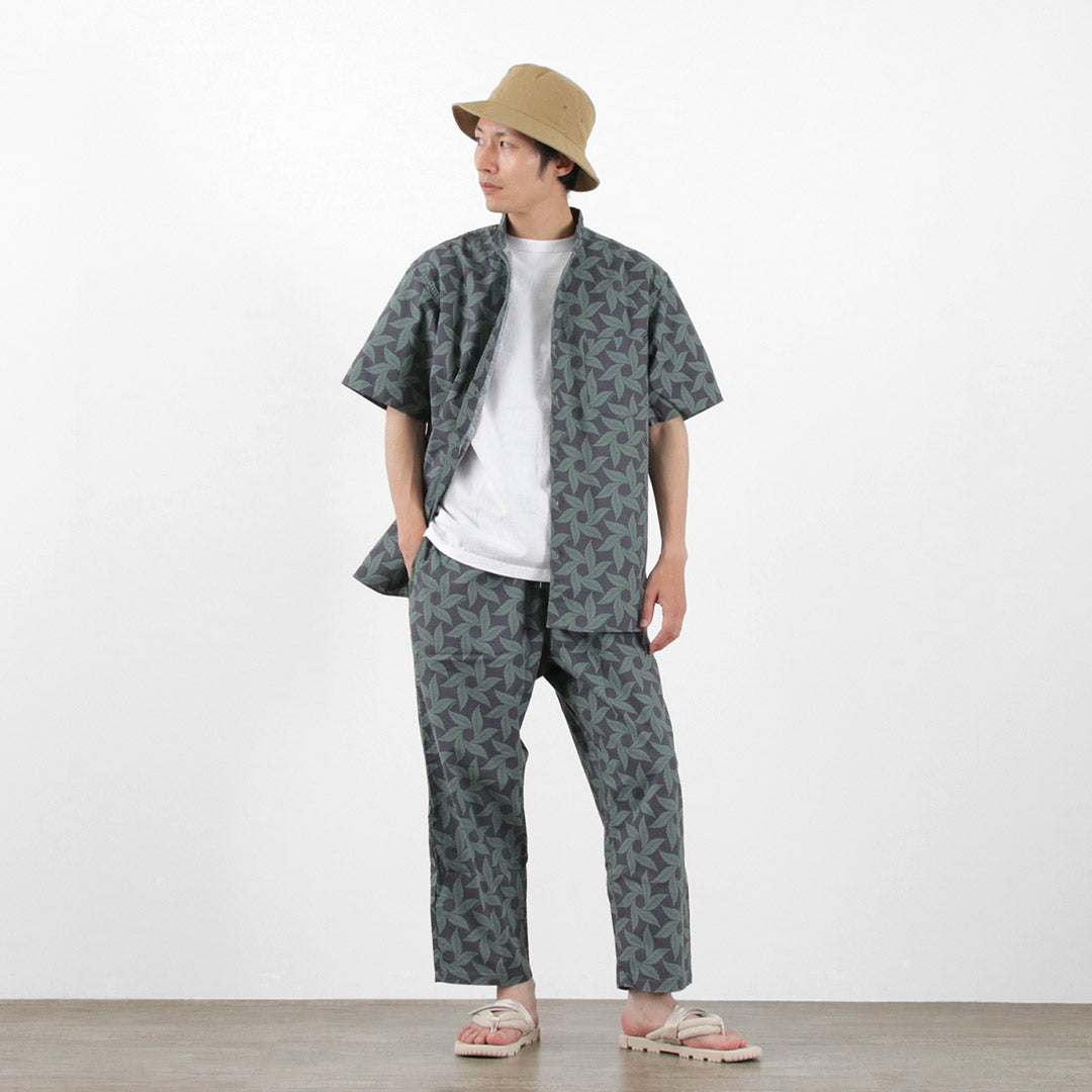 【30%OFF】GOHEMP(ゴーヘンプ) ノーカラー半袖シャツ トルネードプリント