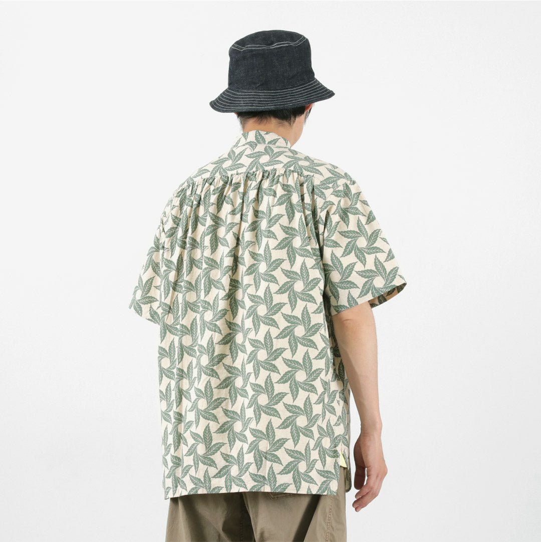 【30%OFF】GOHEMP(ゴーヘンプ) ノーカラー半袖シャツ トルネードプリント