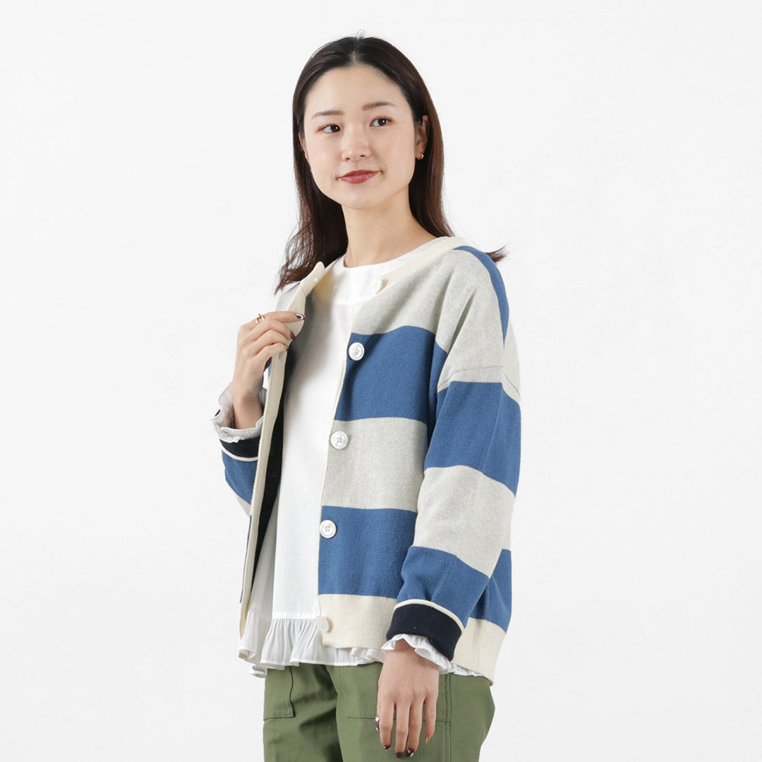 【50%OFF】MAO MADE(マオメイド) ビッグボーダー ダブルフェイス カーディガン