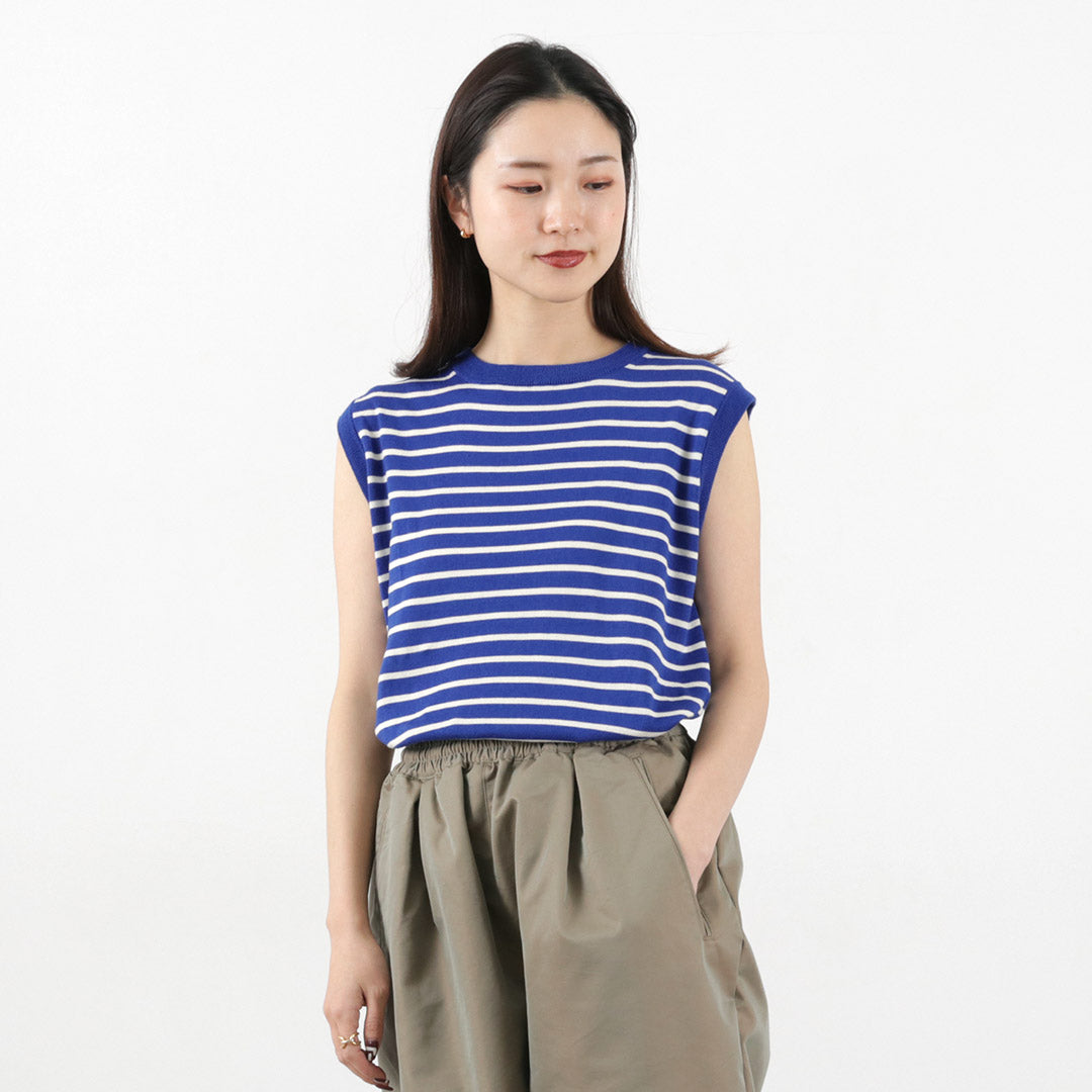【50%OFF】MAO MADE(マオメイド) ピマ ノースリーブ ボーダープルオーバー