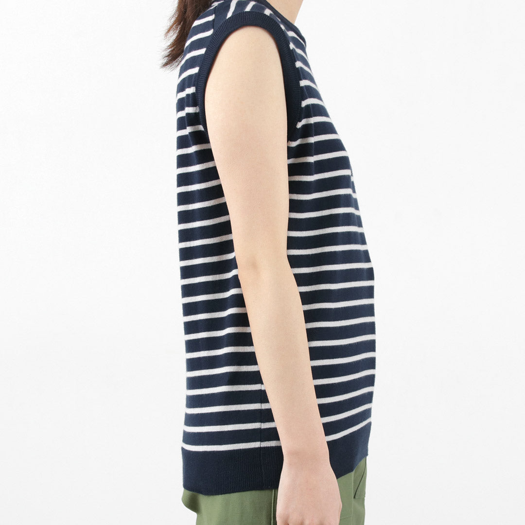 【50%OFF】MAO MADE(マオメイド) ピマ ノースリーブ ボーダープルオーバー