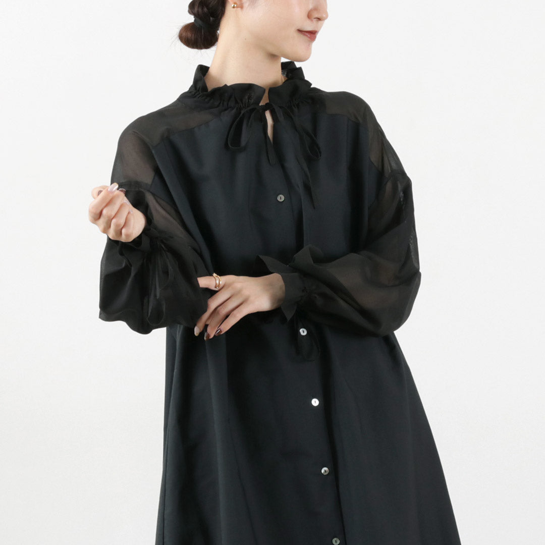 【30%OFF】MIDIUMISOLID(ミディウミソリッド) シアースイッチング シャツワンピース