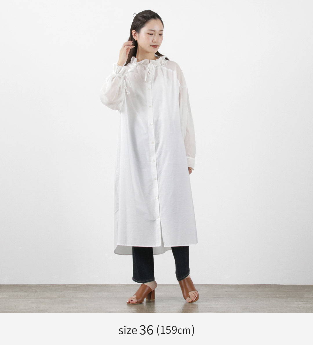 【30%OFF】MIDIUMISOLID(ミディウミソリッド) シアースイッチング シャツワンピース