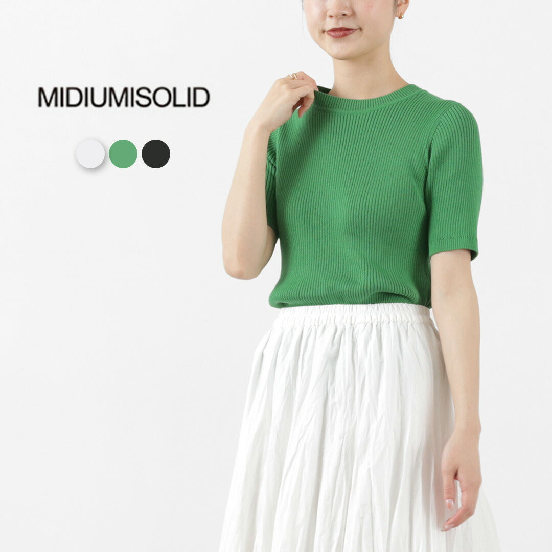 【30%OFF】MIDIUMISOLID(ミディウミソリッド) ハーフスリーブ リブトップス