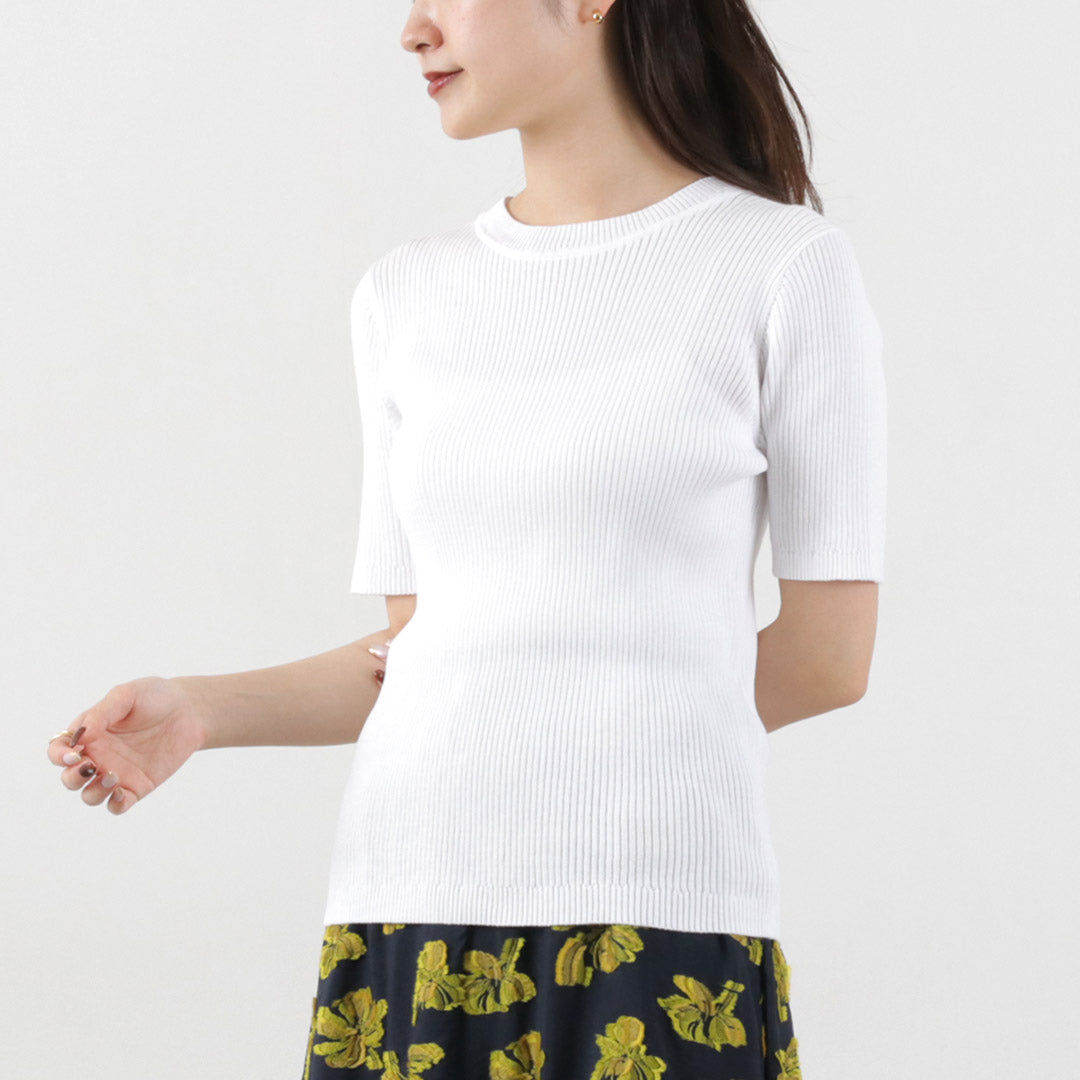 【30%OFF】MIDIUMISOLID(ミディウミソリッド) ハーフスリーブ リブトップス