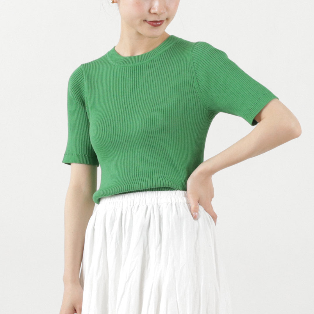 【30%OFF】MIDIUMISOLID(ミディウミソリッド) ハーフスリーブ リブトップス
