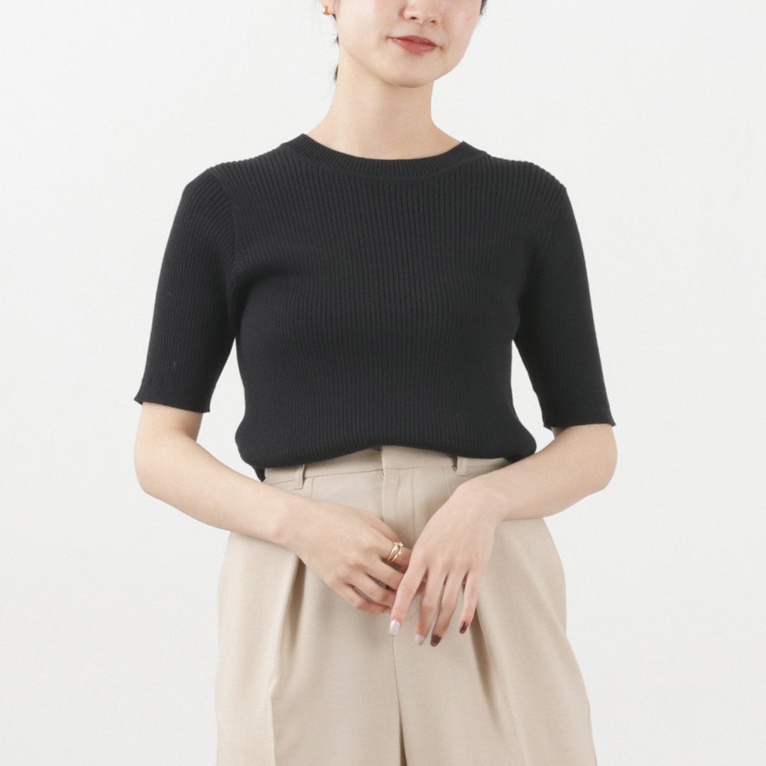 【30%OFF】MIDIUMISOLID(ミディウミソリッド) ハーフスリーブ リブトップス