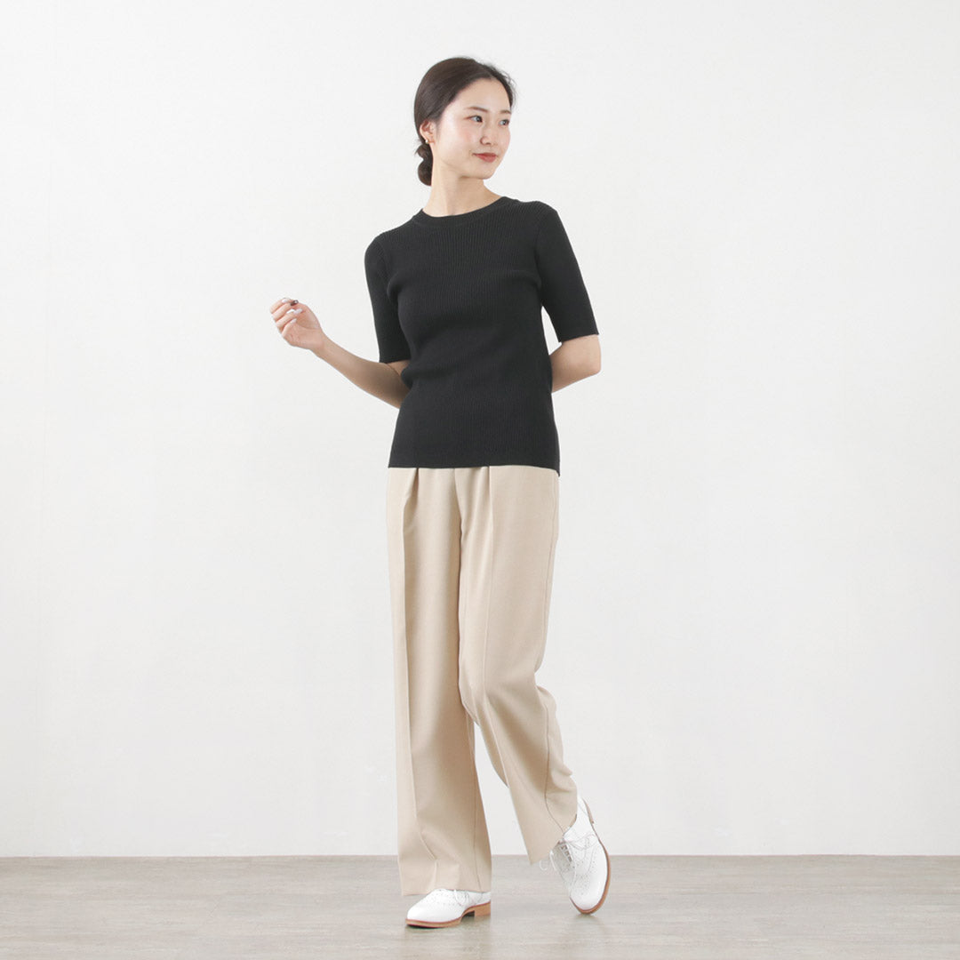 【30%OFF】MIDIUMISOLID(ミディウミソリッド) ハーフスリーブ リブトップス