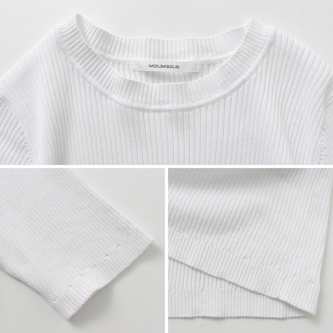 【30%OFF】MIDIUMISOLID(ミディウミソリッド) ハーフスリーブ リブトップス