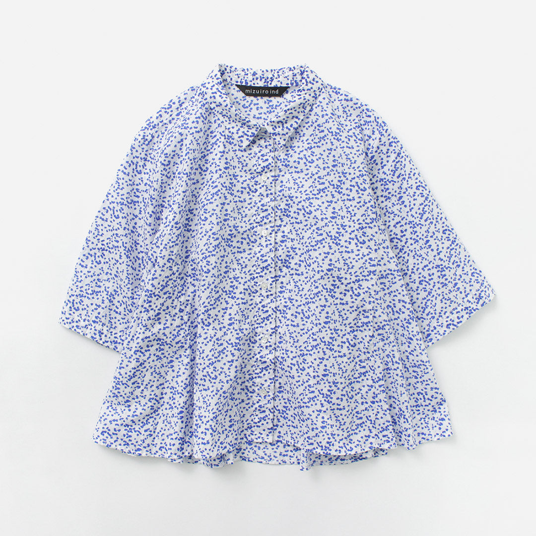 mizuiro ind(ミズイロインド) プリント フレア ショートシャツ