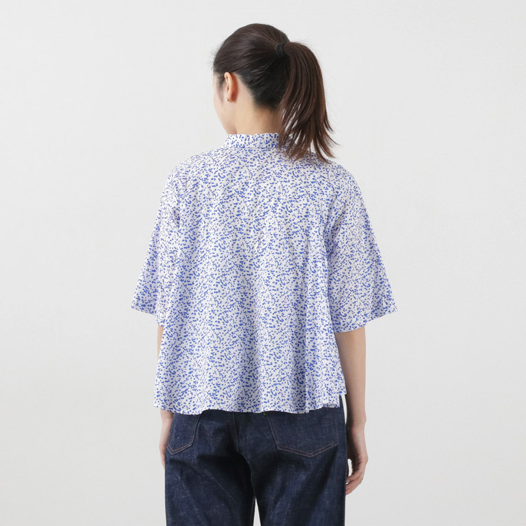 mizuiro ind(ミズイロインド) プリント フレア ショートシャツ