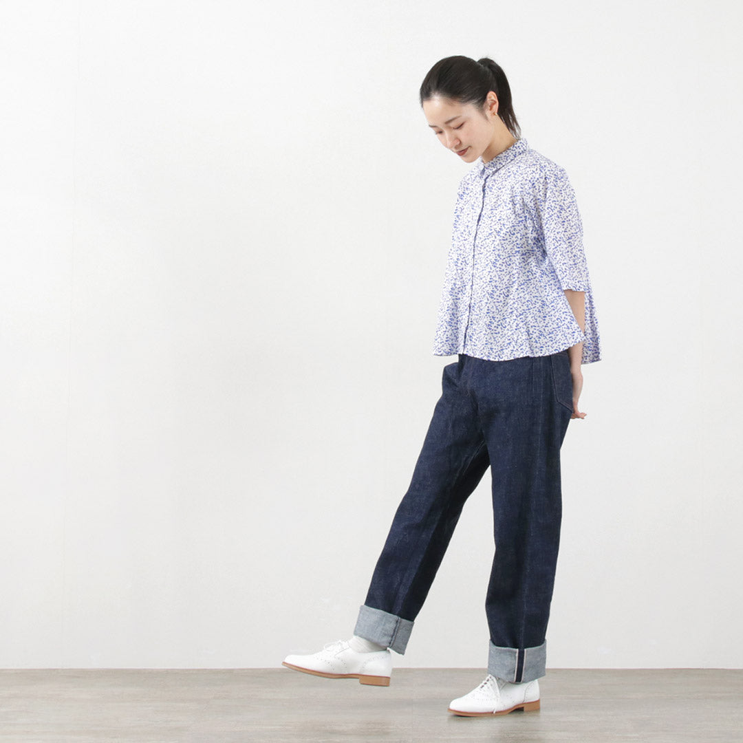 mizuiro ind(ミズイロインド) プリント フレア ショートシャツ