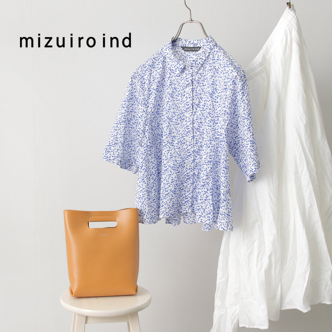 mizuiro ind(ミズイロインド) プリント フレア ショートシャツ