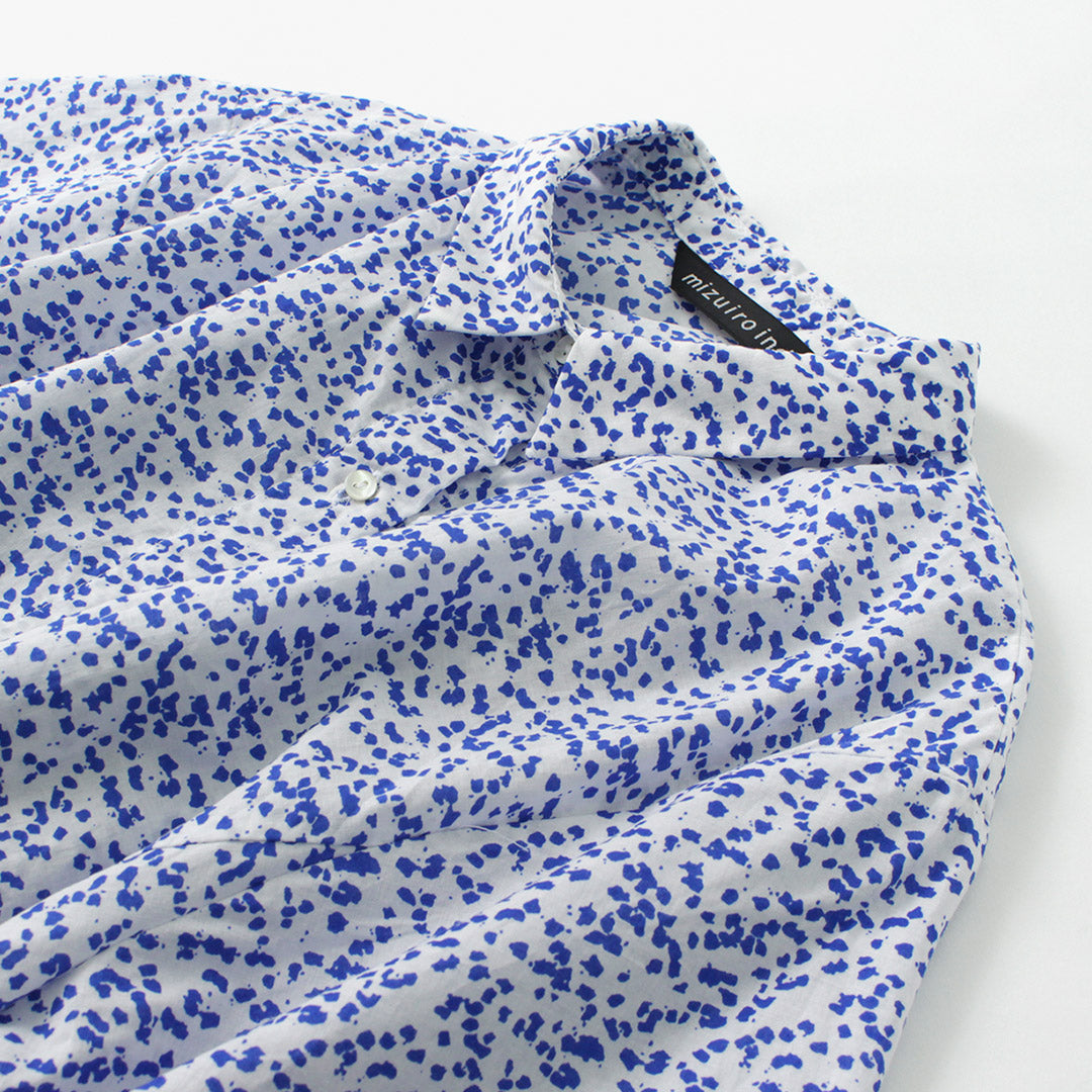 mizuiro ind(ミズイロインド) プリント フレア ショートシャツ