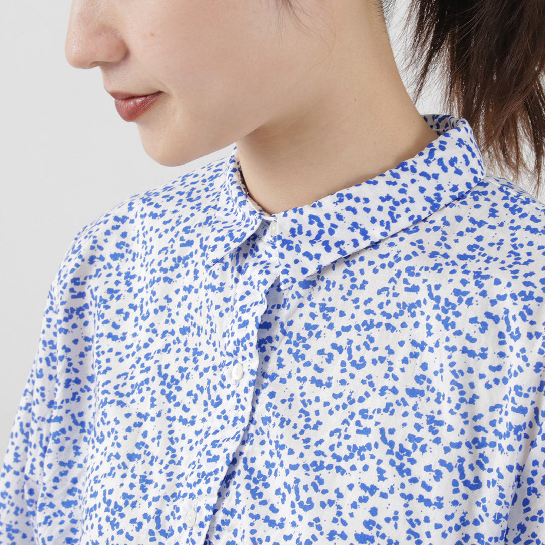 mizuiro ind(ミズイロインド) プリント フレア ショートシャツ