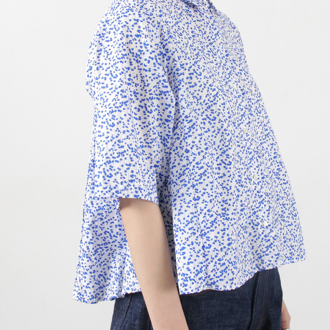 mizuiro ind(ミズイロインド) プリント フレア ショートシャツ