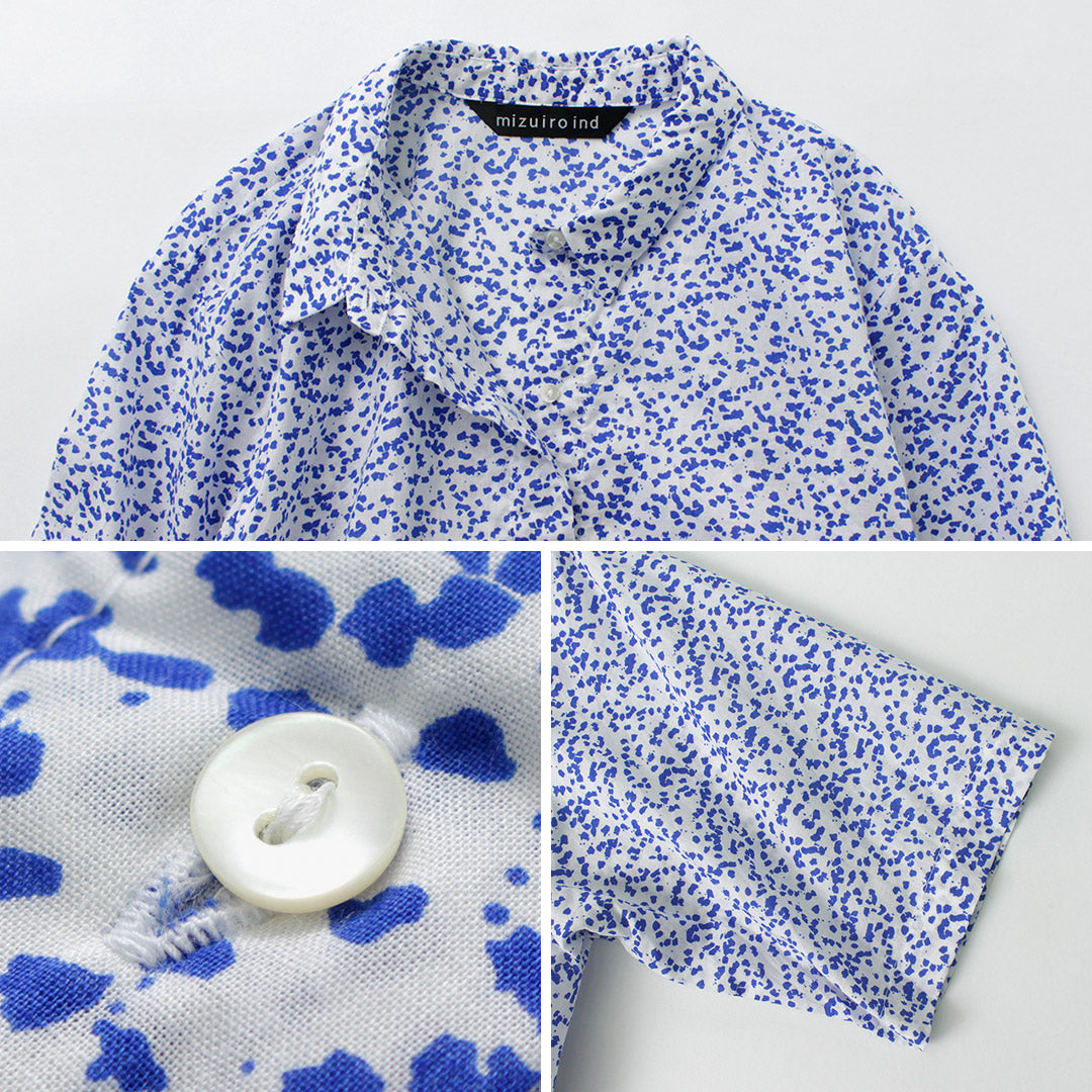 mizuiro ind(ミズイロインド) プリント フレア ショートシャツ