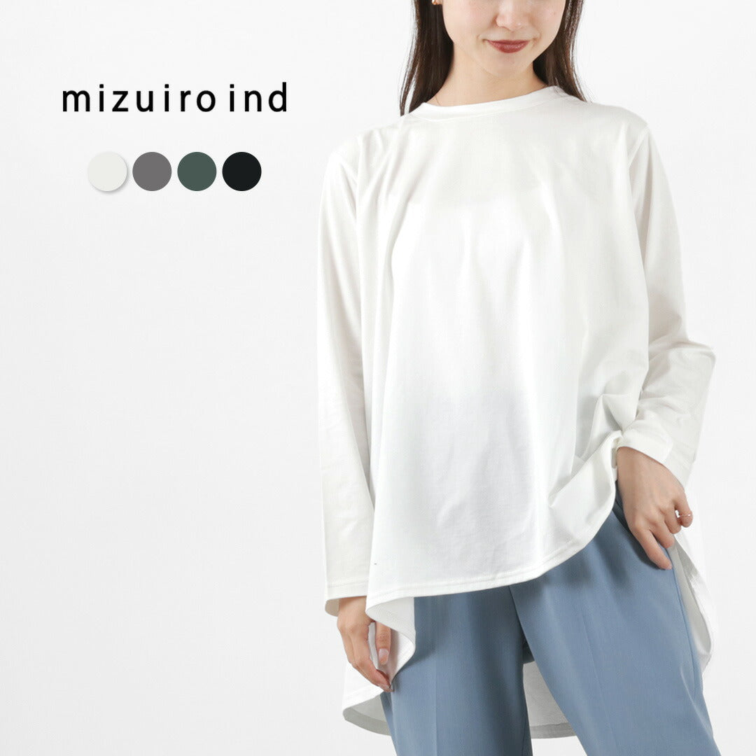 【30%OFF】mizuiro ind(ミズイロインド) クルーネック Aライン チュニックT