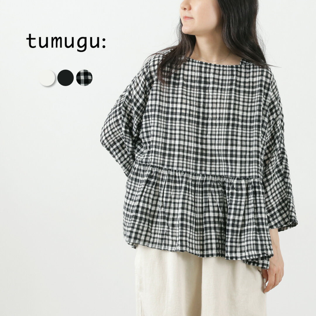 【50%OFF】TUMUGU(ツムグ) コットンシルク キュプラチェック プルオーバー